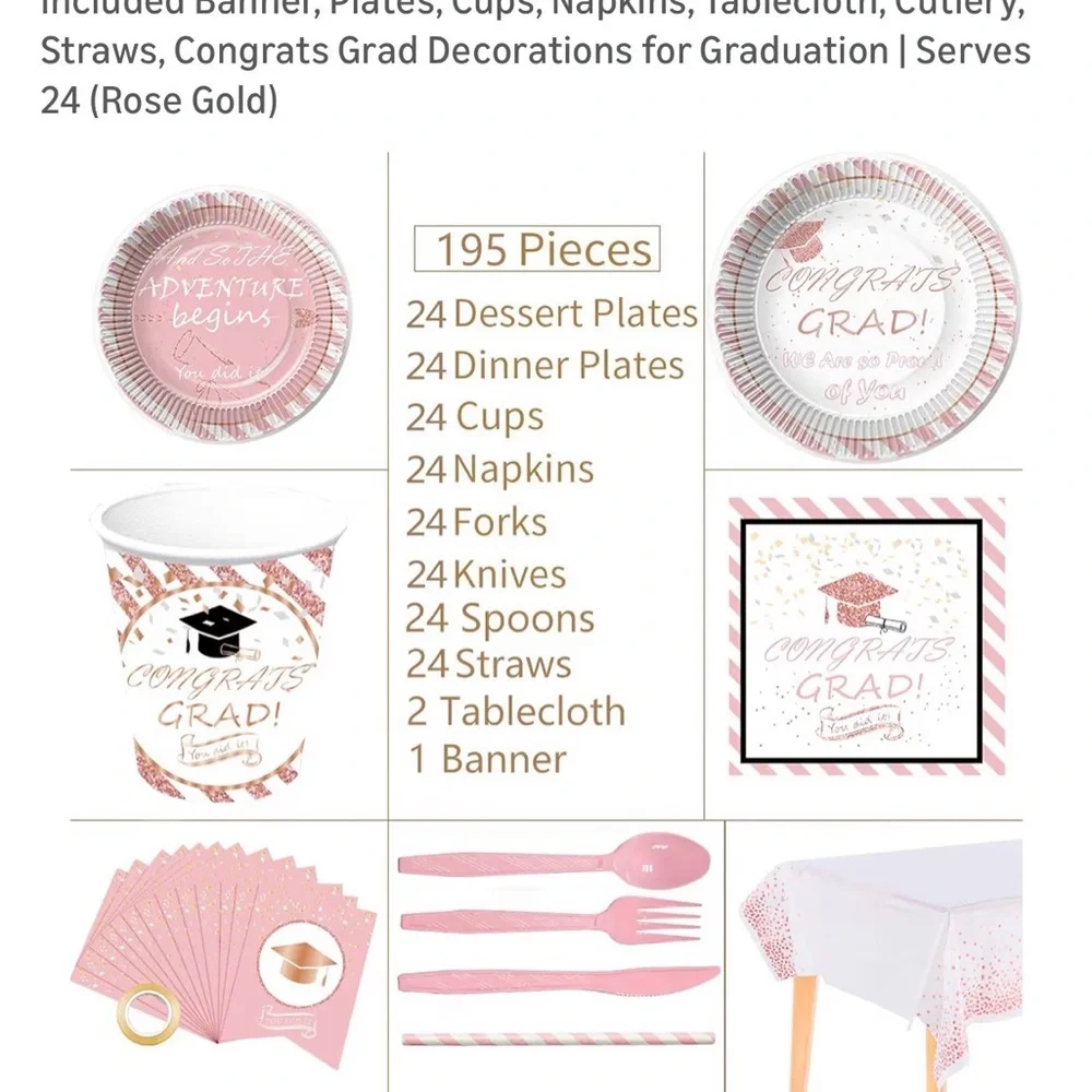 Pink & White Graduation Tableware - Picture 4 of 9